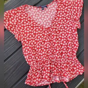 One Clothing Red and White Floral Blouse XS